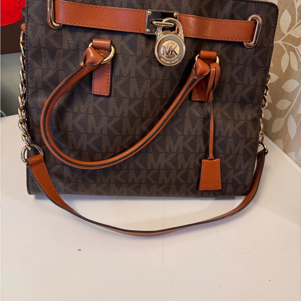Michael Kors Brown Shoulder Bag with Leather Accents
